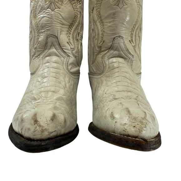 Denver Western Cowboy Boots Women Size 9 Embroidered Alligator Cream Pointed - Picture 5 of 15